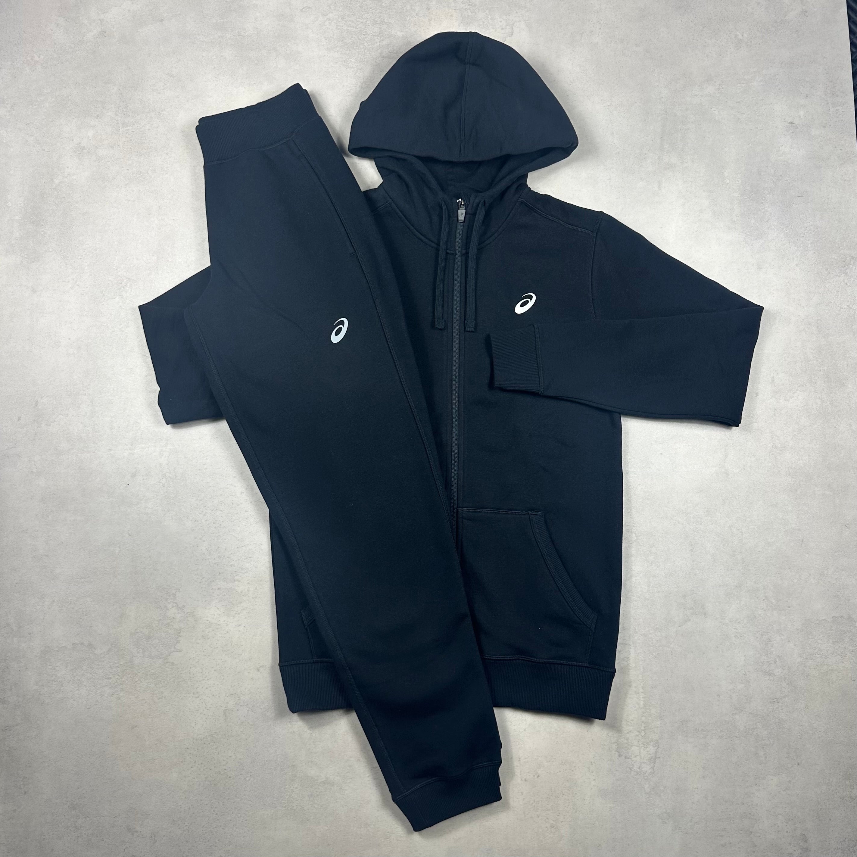 Asics Black Icon Jacket & Black Icon Joggers Tracksuit