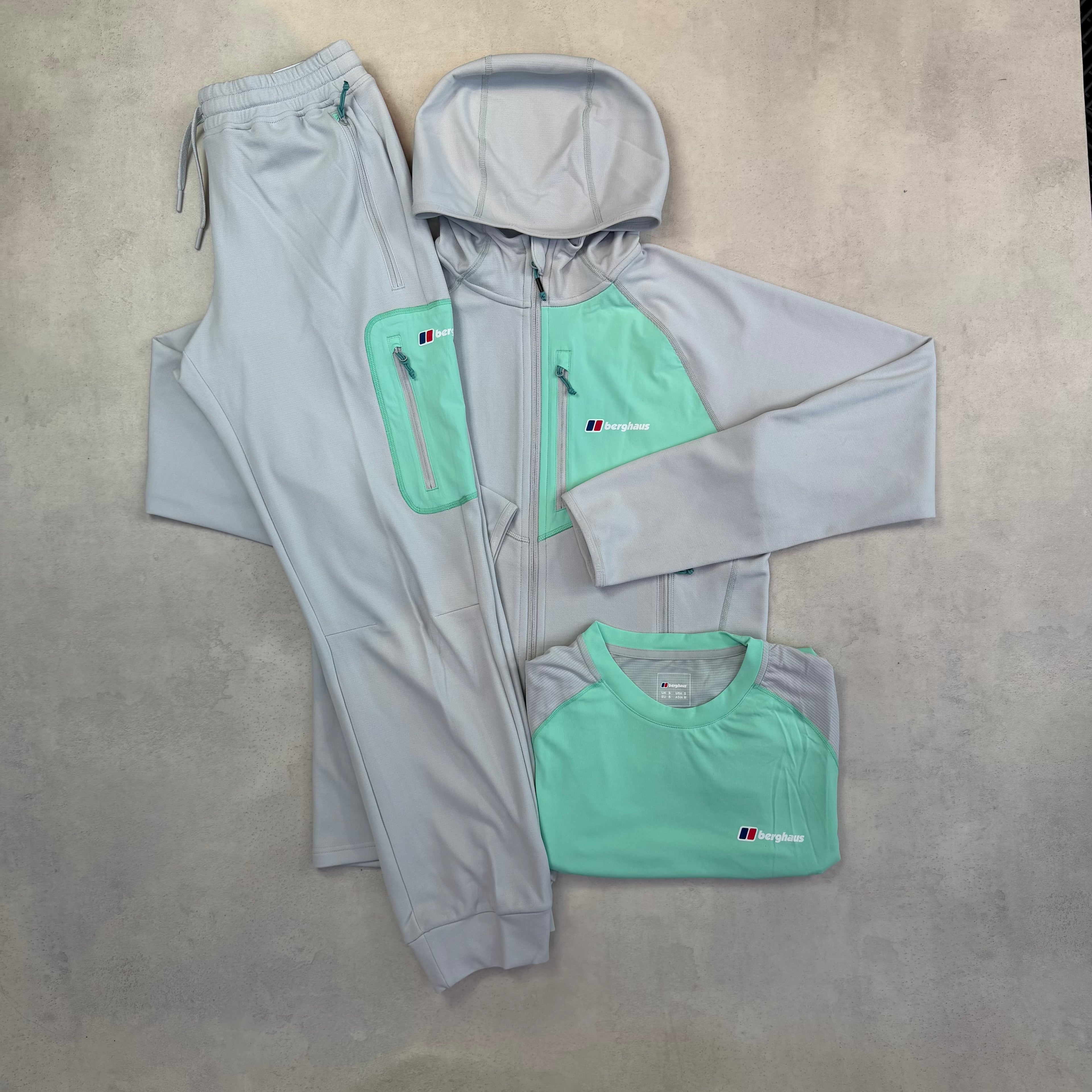 Berghaus Mint/Grey Pavey Hoodie, Pants & Wayside 3.0 T-Shirt Trio Set