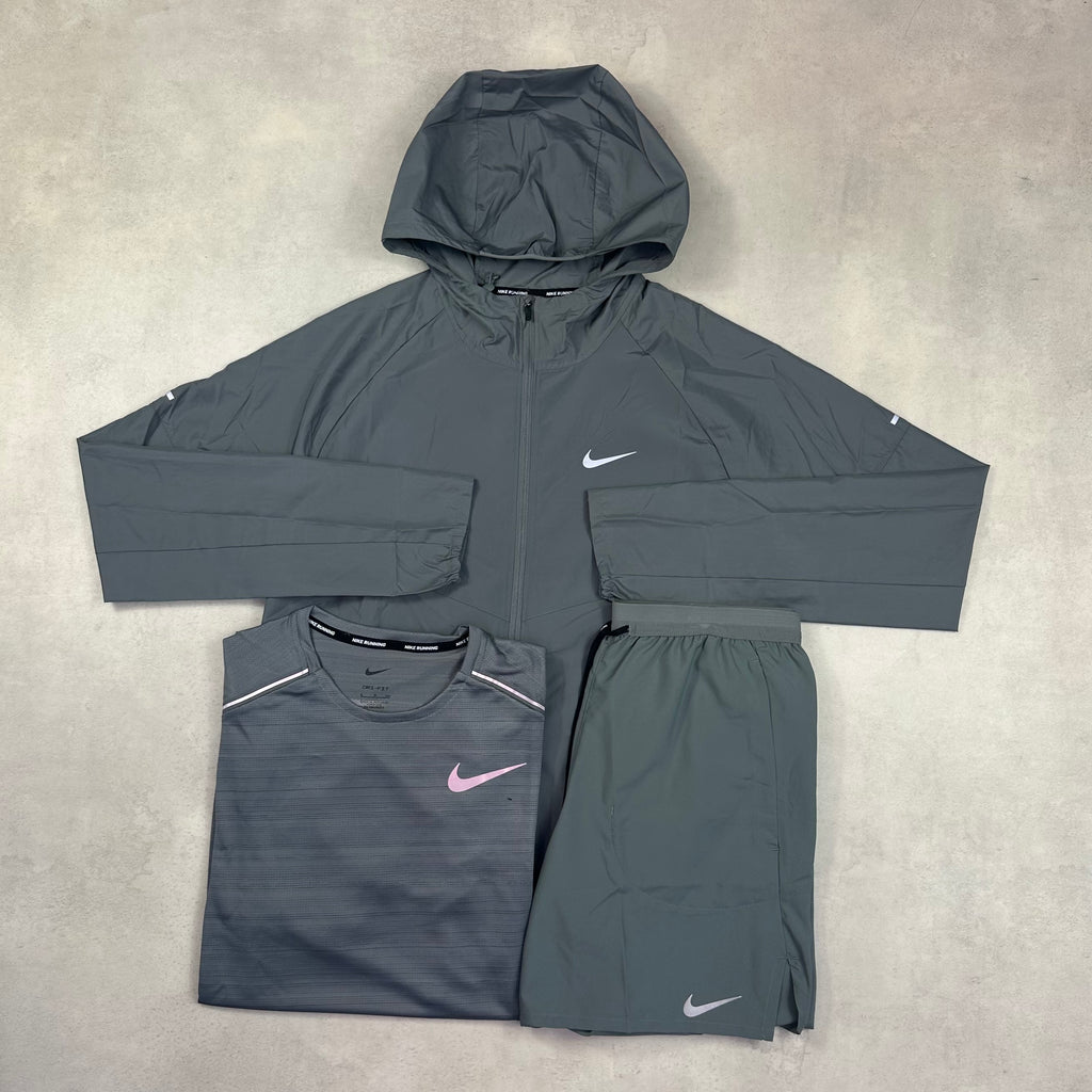 Nike Grey Windrunner, Grey Miler T-Shirt & Grey Challenger Shorts Trio Set