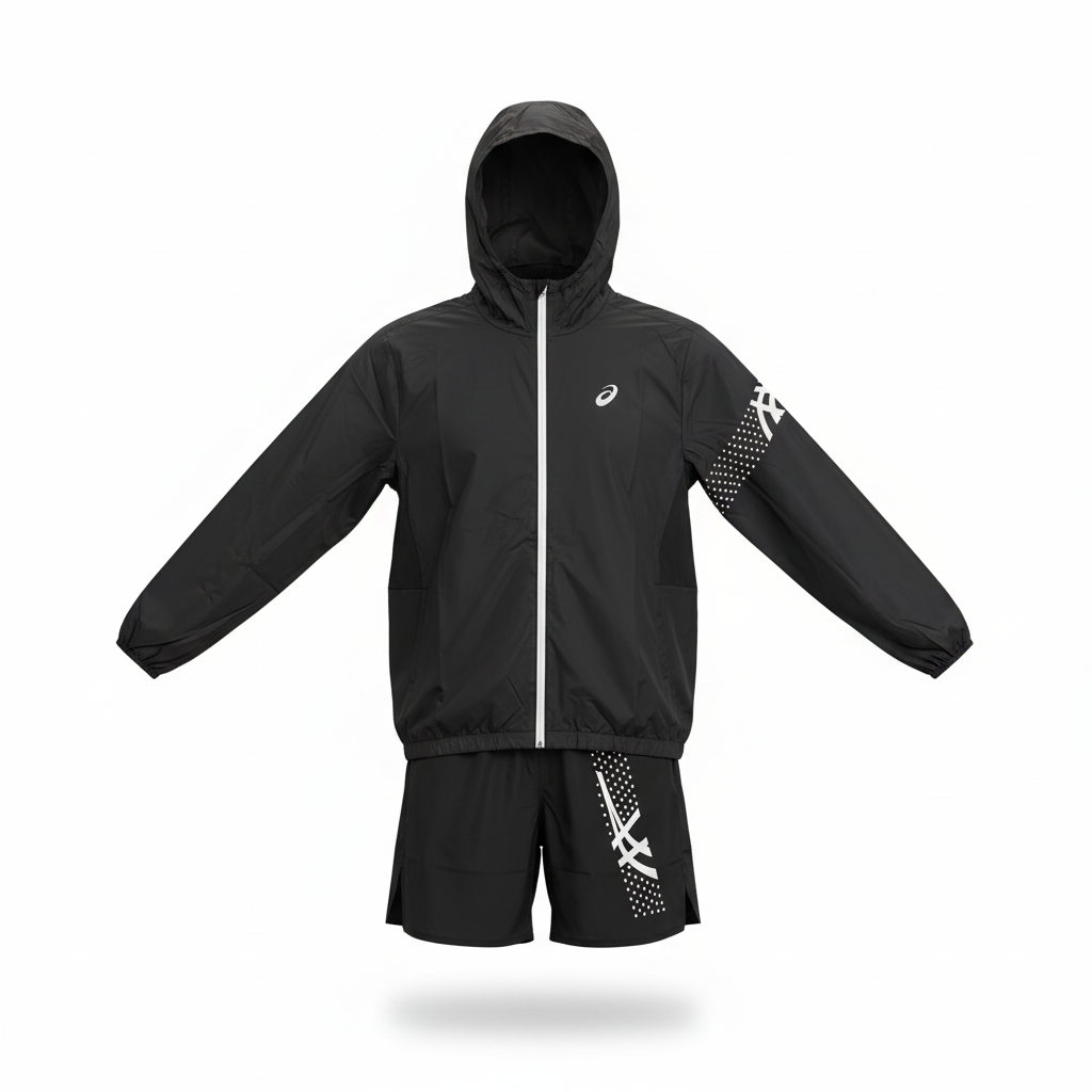 Asics Black Icon Windrunner, T-Shirt & Shorts Trio Set