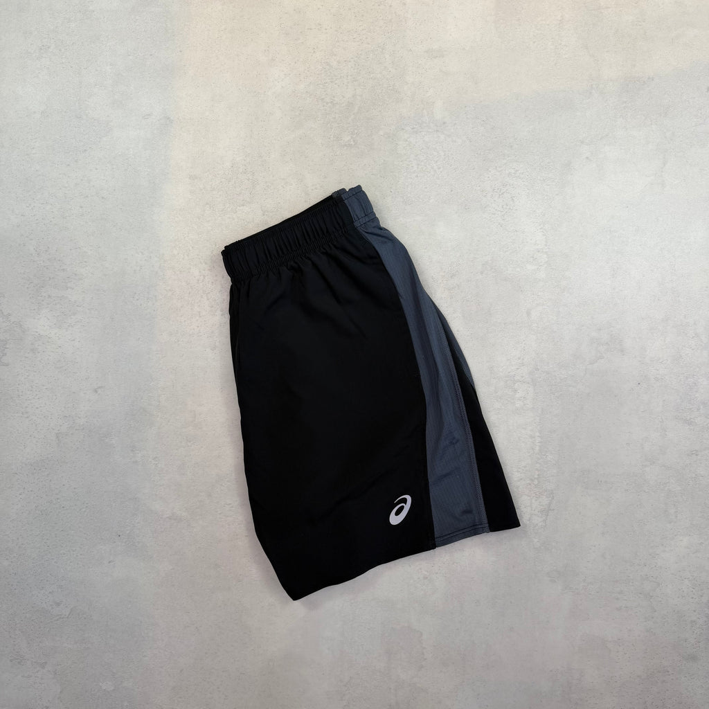 Asics Black/Grey Core Block Windrunner, T-Shirt & Shorts Trio Set