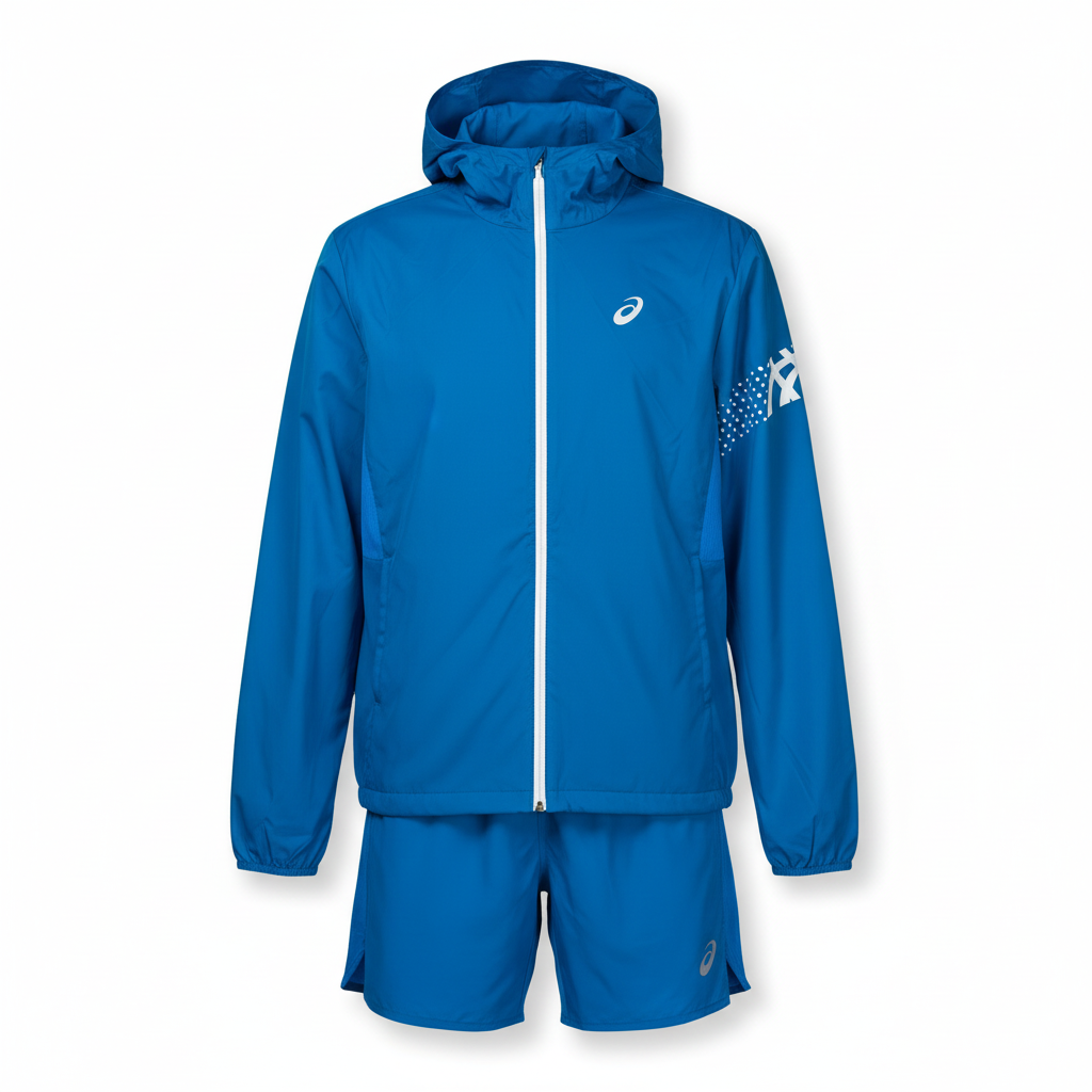 Asics Aegean Blue Icon Windrunner, T-Shirt & Shorts Trio Set