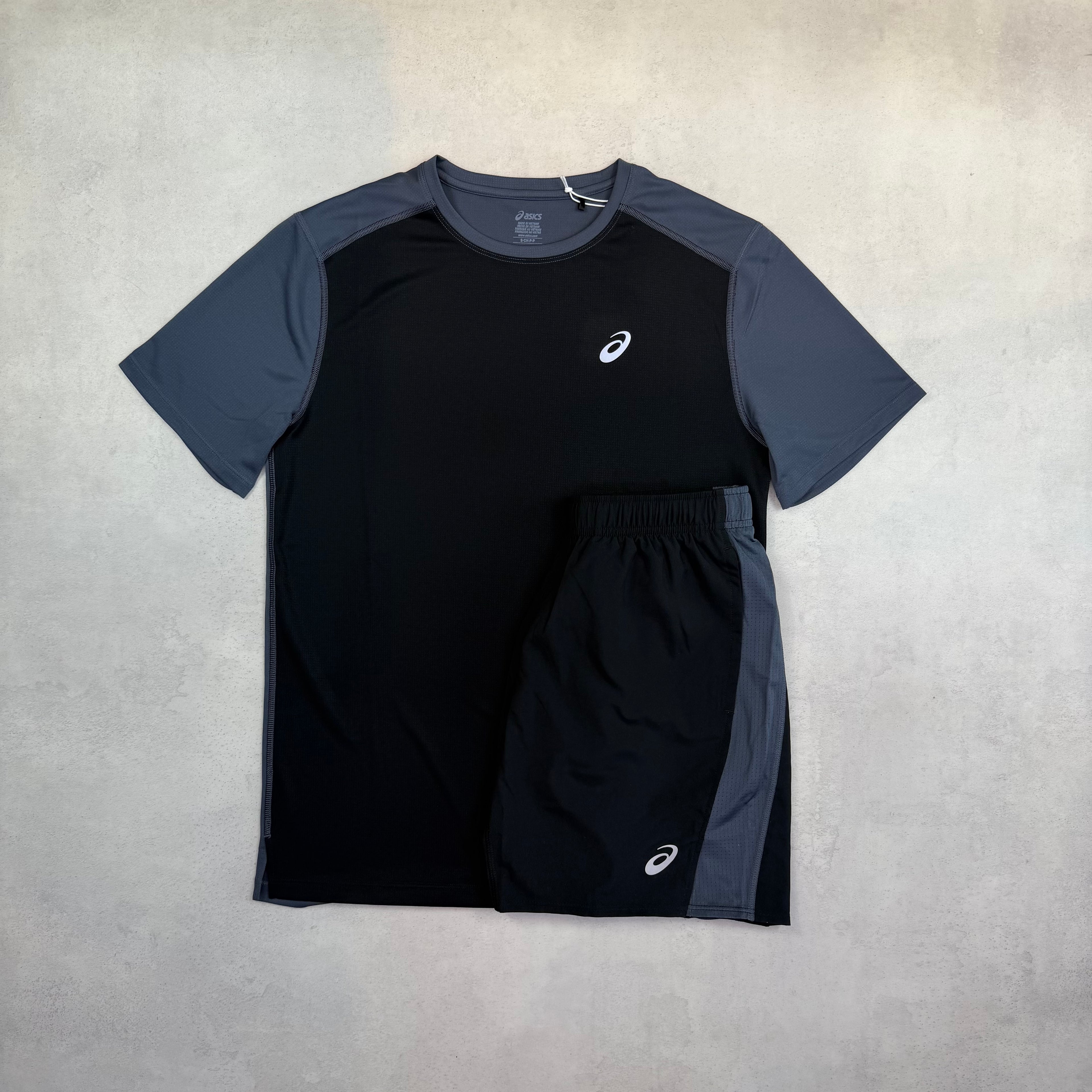 Asics Black/Grey Core Block T-Shirt & Shorts Duo Set