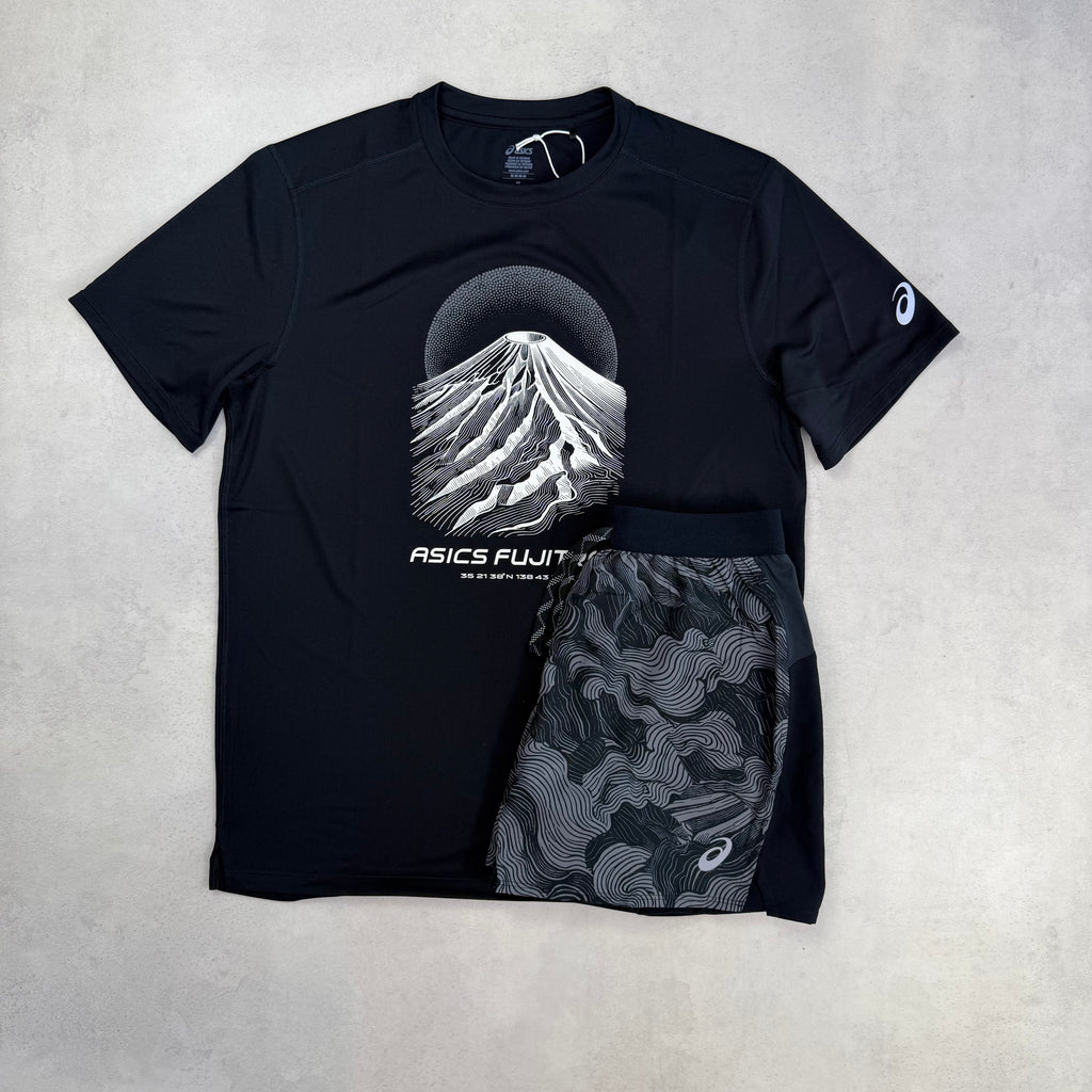 Asics Black Fujitrail T-Shirt & Shorts Duo Set