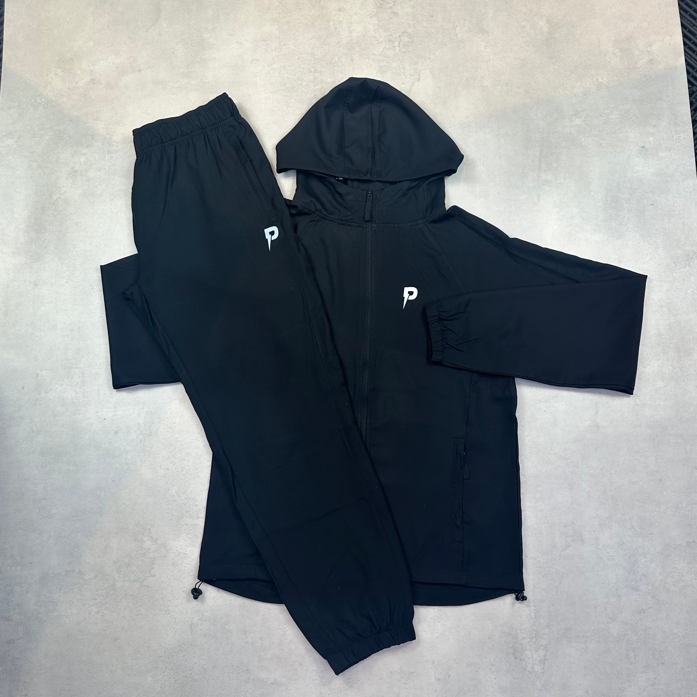Patterned Black Logo Windrunner & Logo Pants Tracksuit