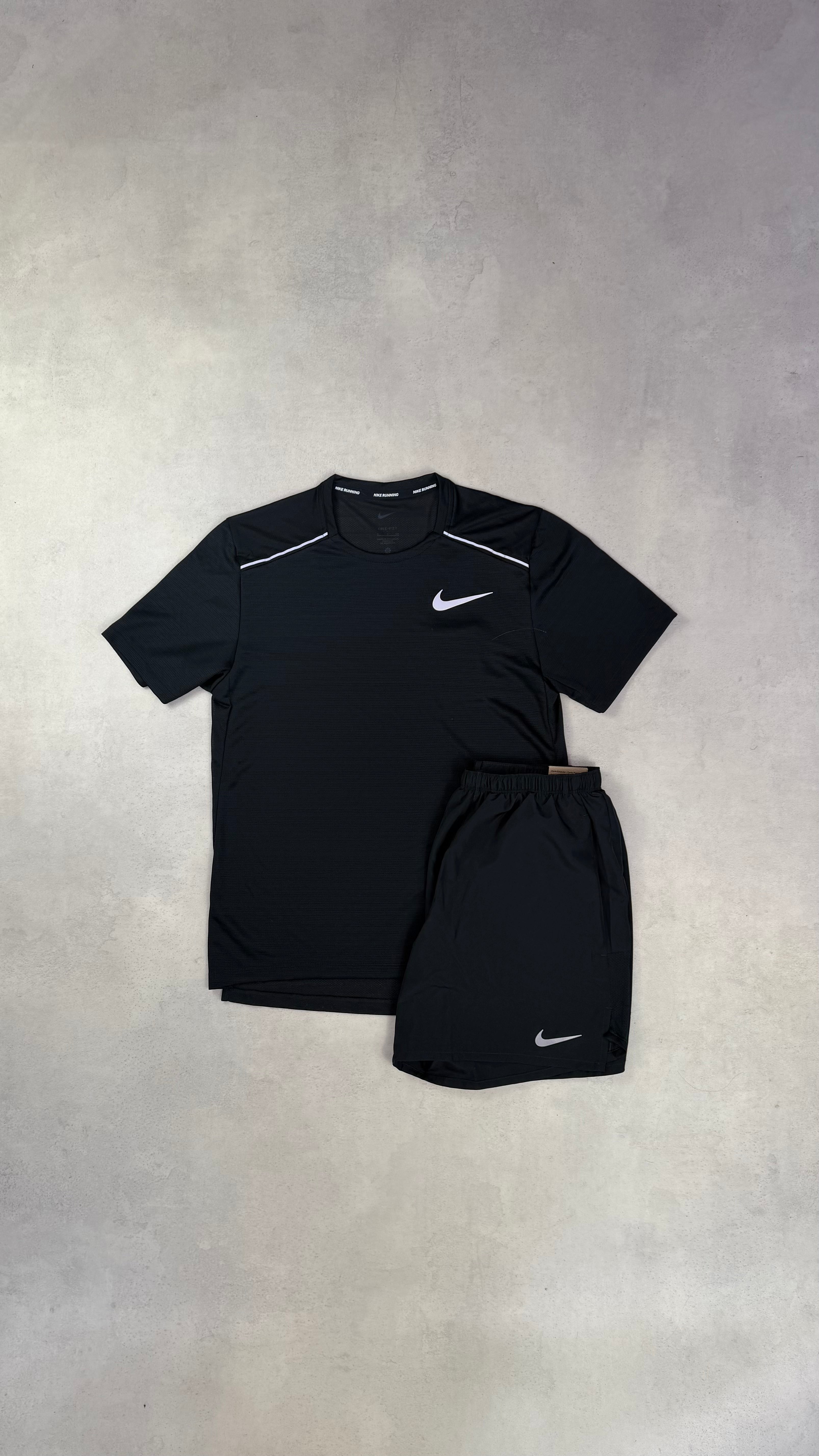 Nike Black Miler T-Shirt & Black Challenger Shorts Duo Set
