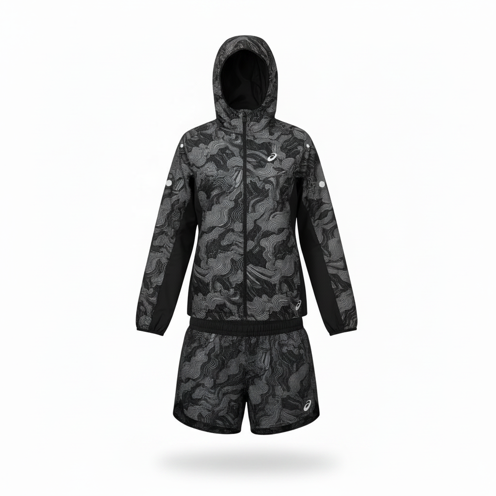 Asics Black Fujitrail Windrunner & Shorts Duo Set