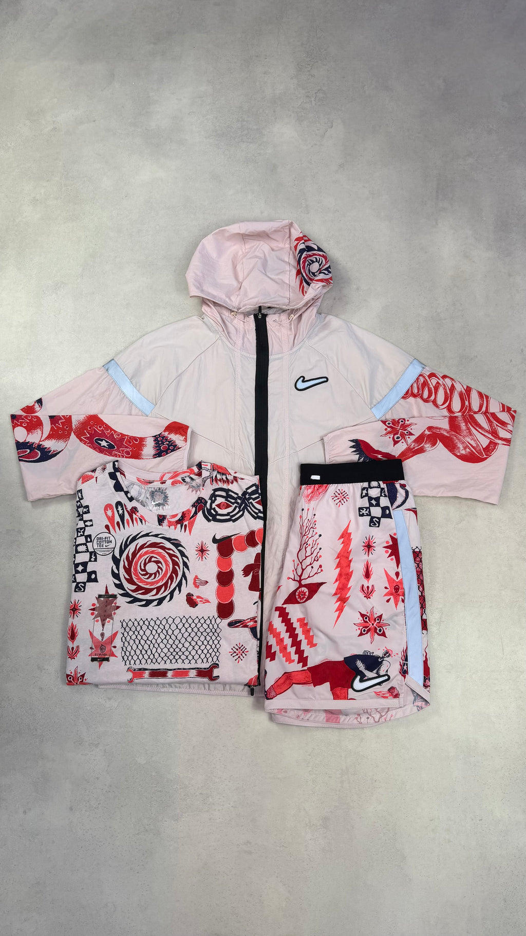 Nike Pink Tokyo Dragon Windrunner, Miler T-Shirt & Stride Shorts Trio Set