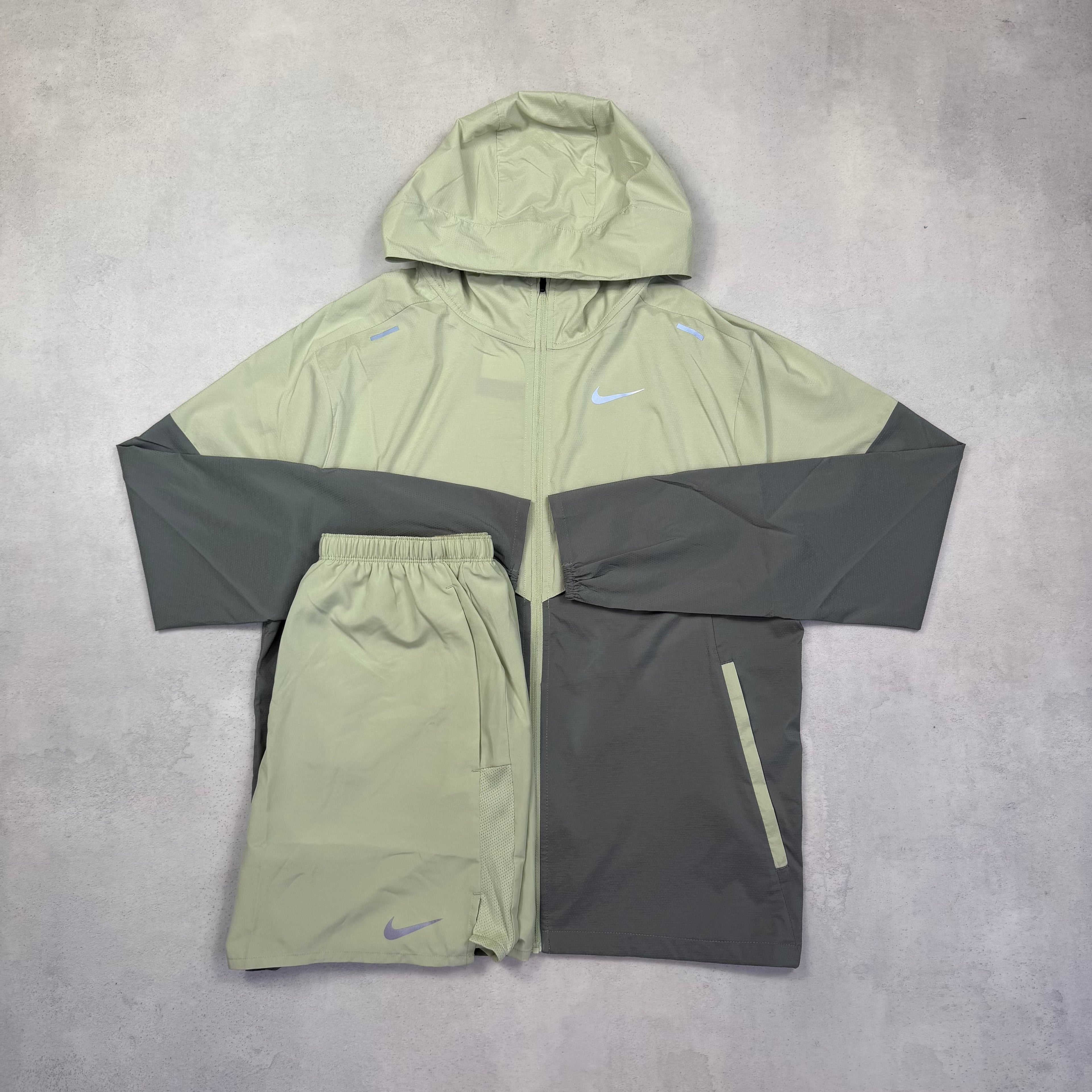 Nike Light Olive Windrunner & Challenger Shorts Duo Set
