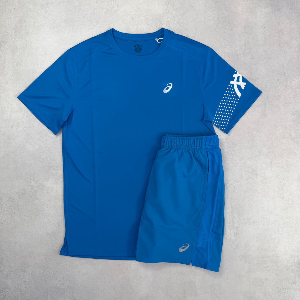 Asics Aegean Blue Icon T-Shirt & Shorts Duo Set