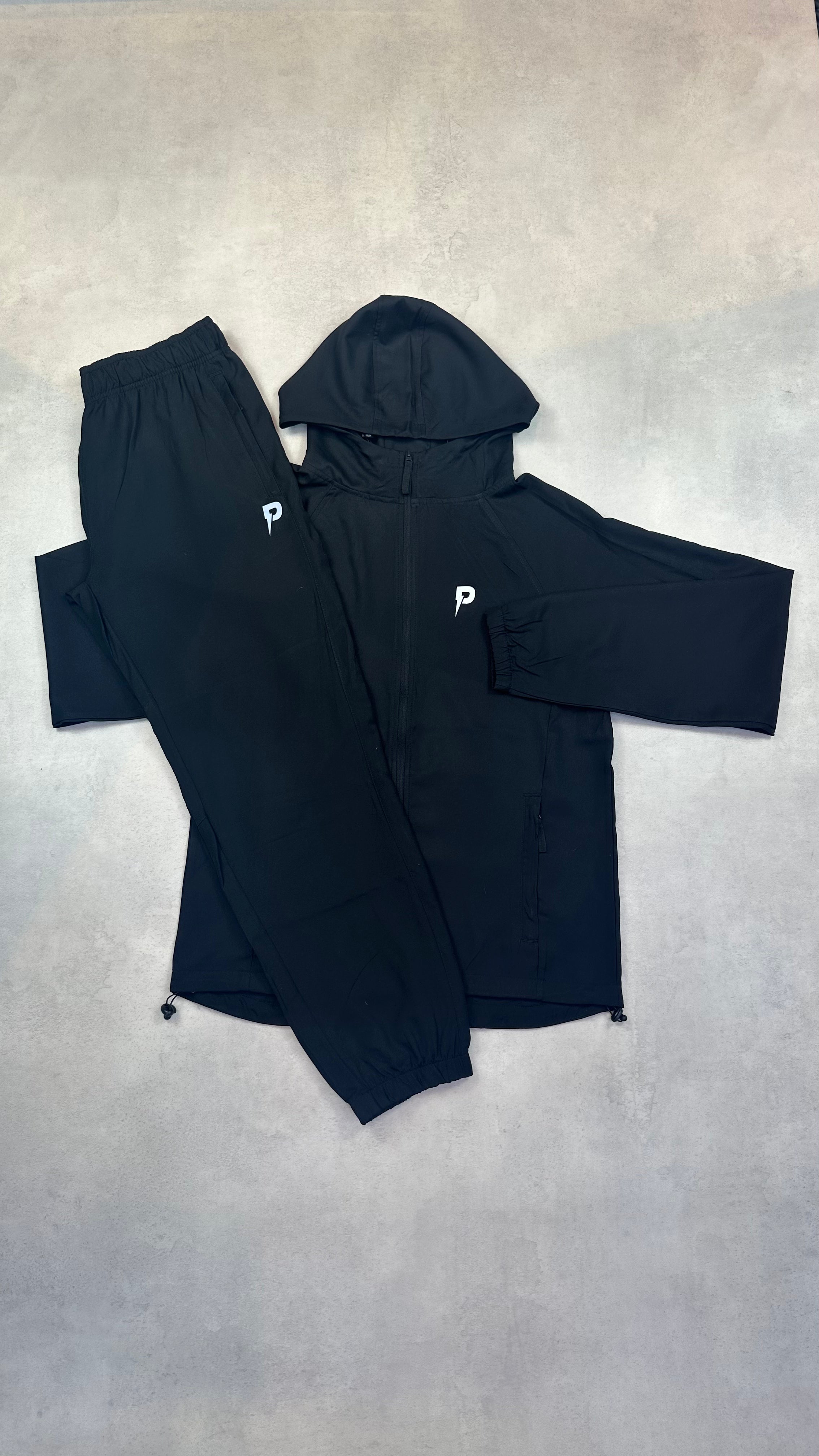 Patterned Black Logo Windrunner & Logo Pants Tracksuit