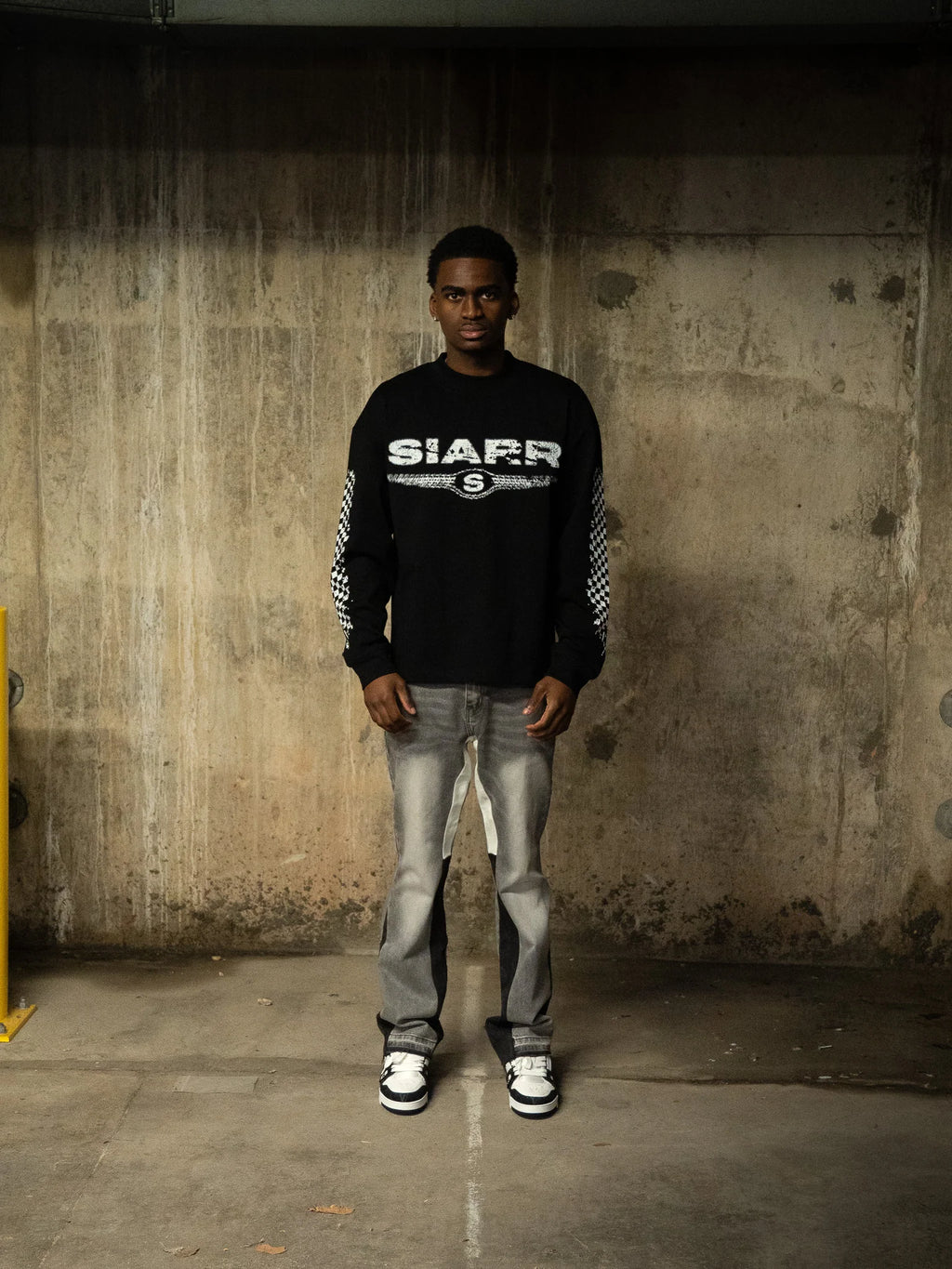 Siarr Chequered L/S T-Shirt - Black