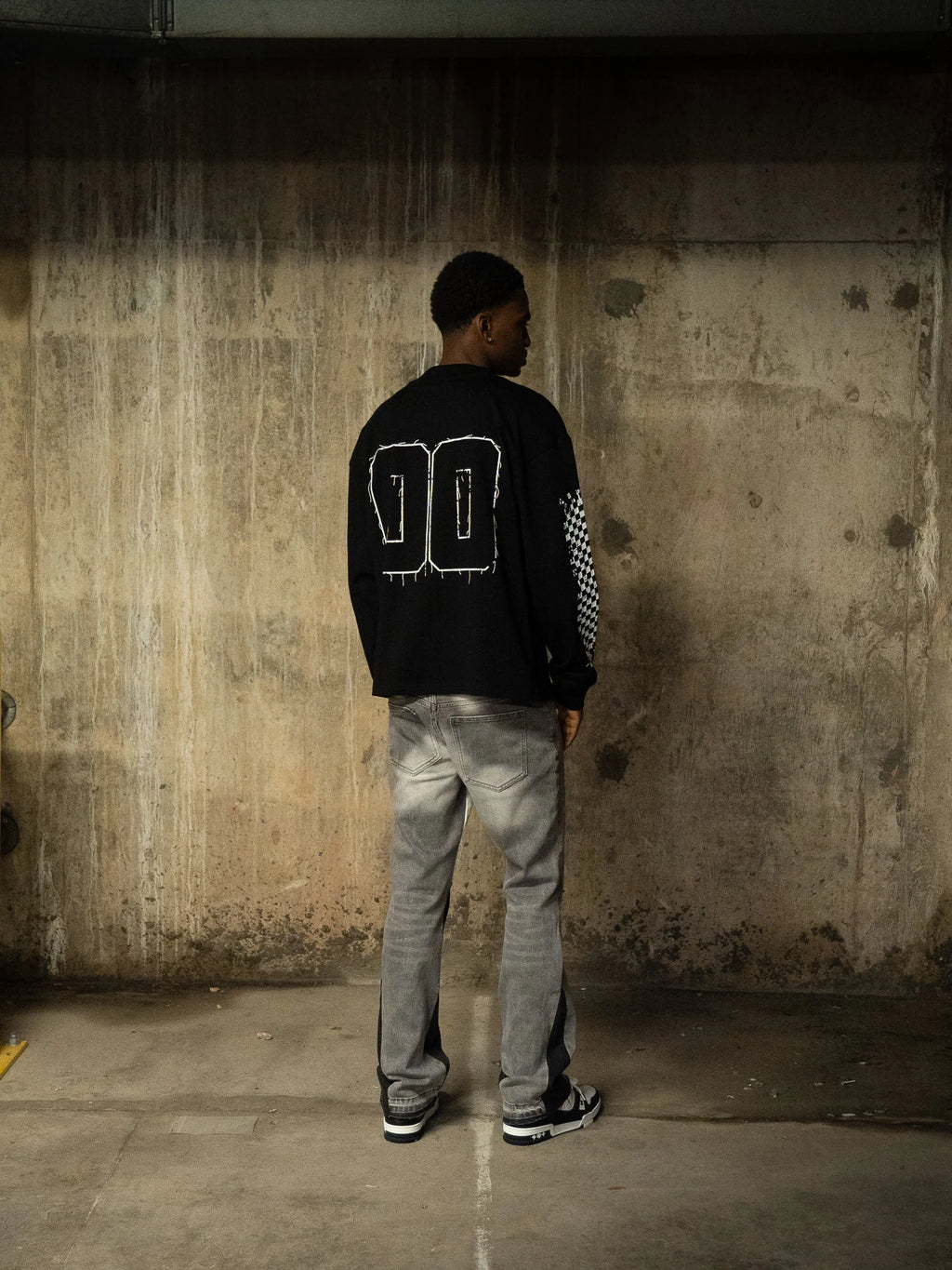 Siarr Chequered L/S T-Shirt - Black