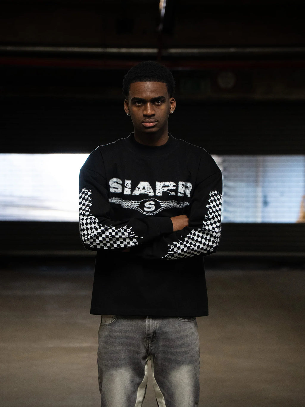 Siarr Chequered L/S T-Shirt - Black