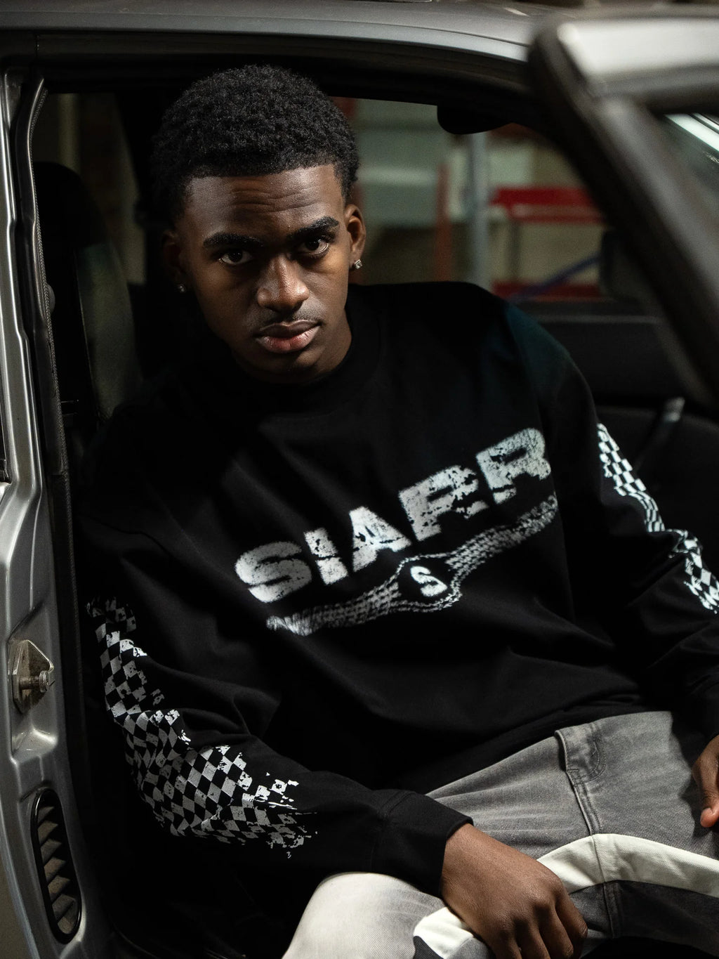 Siarr Chequered L/S T-Shirt - Black