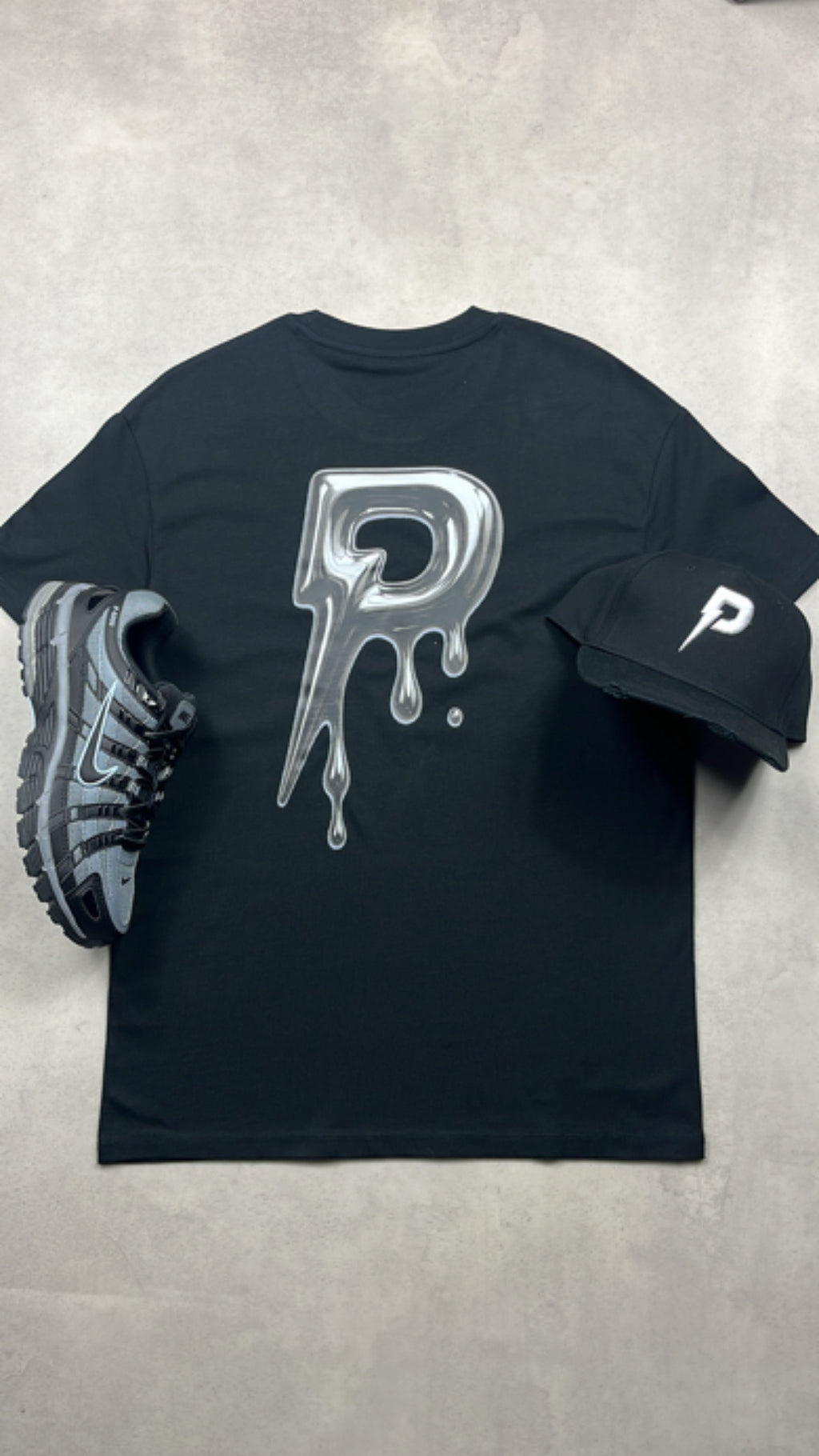 Patterned 'Drip' T-Shirt Black/Silver