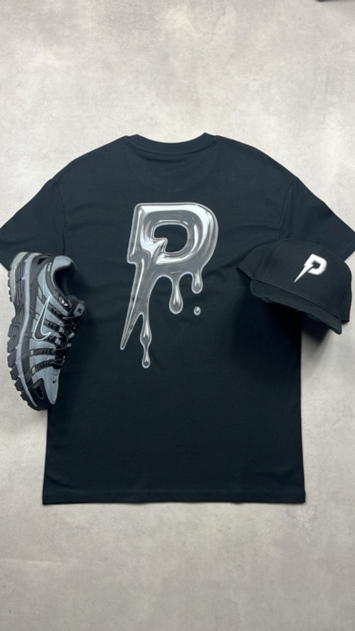 Patterned 'Drip' T-Shirt Black/Silver