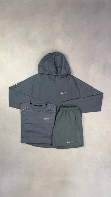 Nike Grey Windrunner, Grey Miler T-Shirt & Grey Challenger Shorts Trio Set