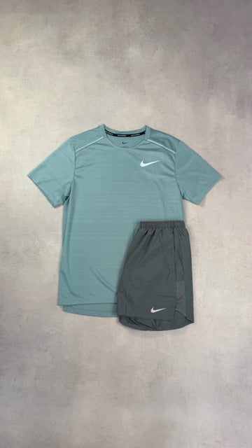 Nike Mineral Teal Miler T-Shirt & Grey Challenger Shorts Duo Set