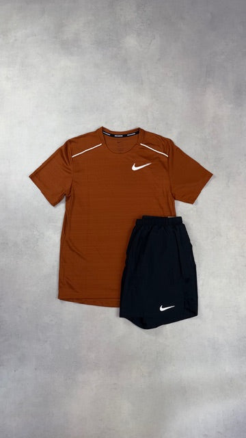 Nike Dark Russet Miler T-Shirt & Black Challenger Shorts Duo Set