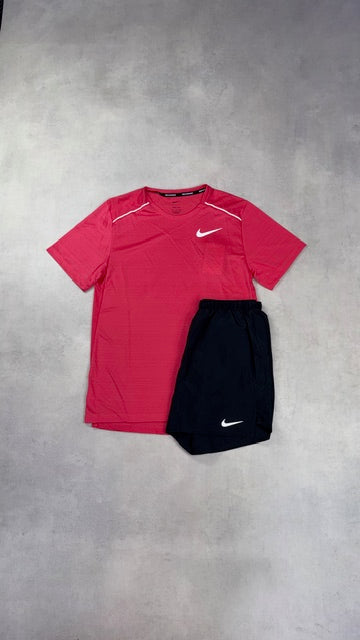 Nike Aster Pink Miler T-Shirt & Black Challenger Shorts Duo Set