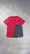 Nike Aster Pink Miler T-Shirt & Grey Challenger Shorts Duo Set