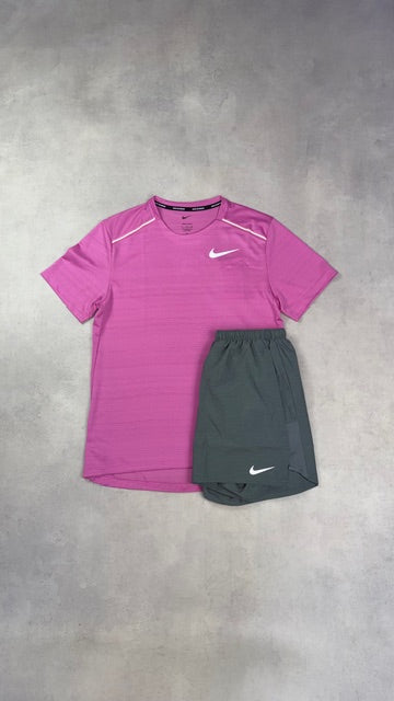 Nike Playful Pink Miler T-Shirt & Grey Challenger Shorts Duo Set