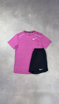 Nike Playful Pink Miler T-Shirt & Black Challenger Shorts Duo Set